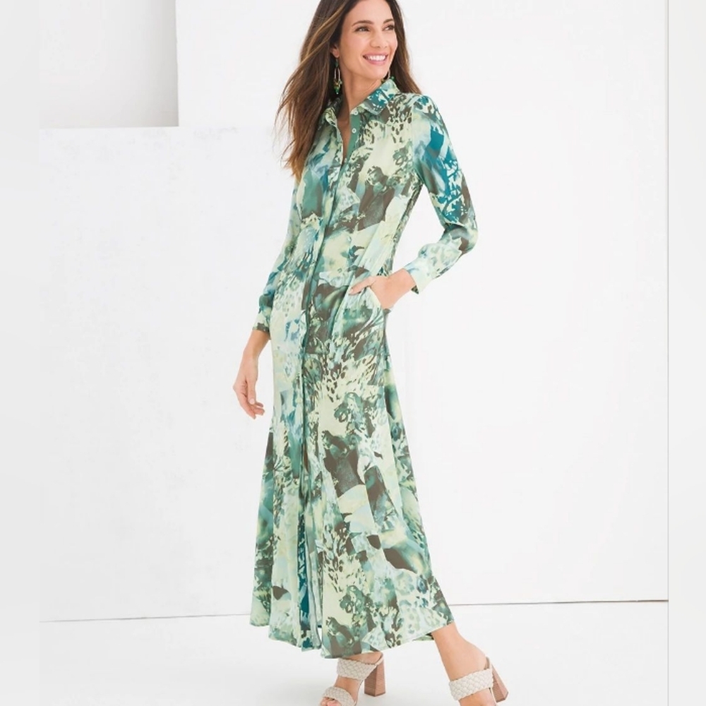 Animal/Floral-Print Maxi Shirtdress⛓️🪞